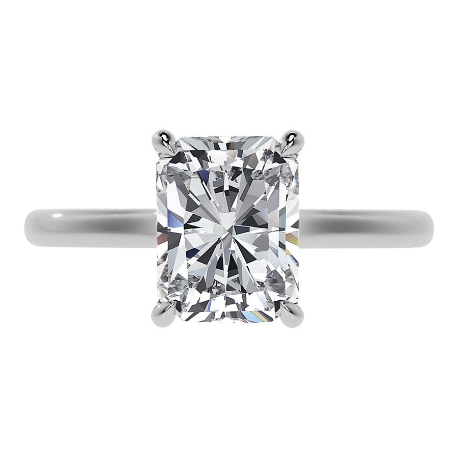 Emerald / Radiant Cathedral Moissanite Engagement Ring with Hidden