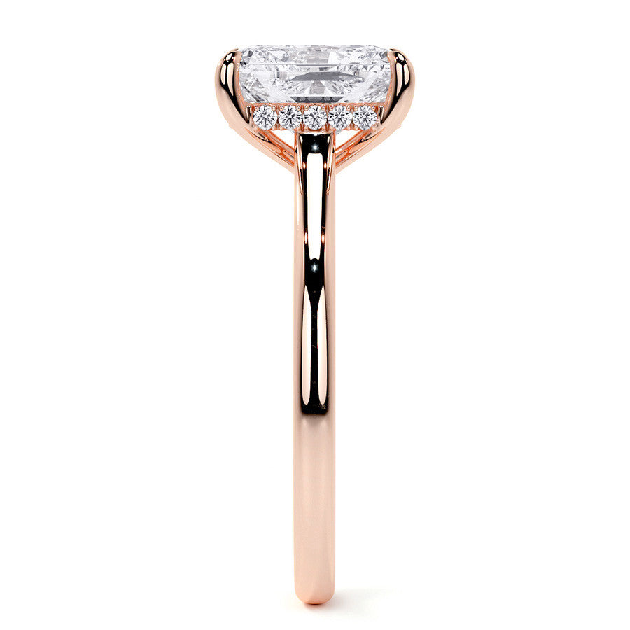 Emerald / Radiant Cathedral Moissanite Engagement Ring with Hidden