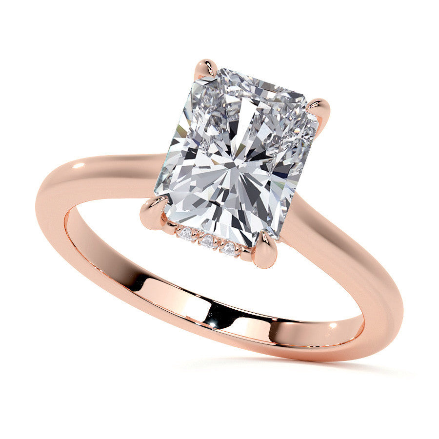 Emerald / Radiant Cathedral Moissanite Engagement Ring with Hidden