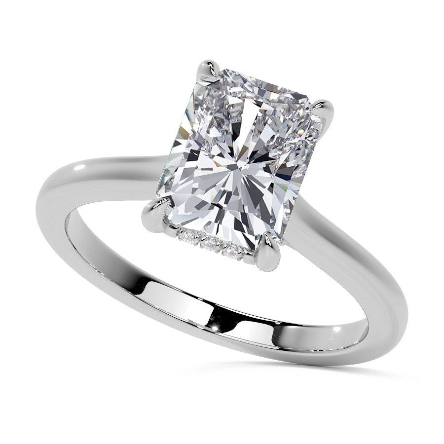 Emerald / Radiant Cathedral Moissanite Engagement Ring with Hidden