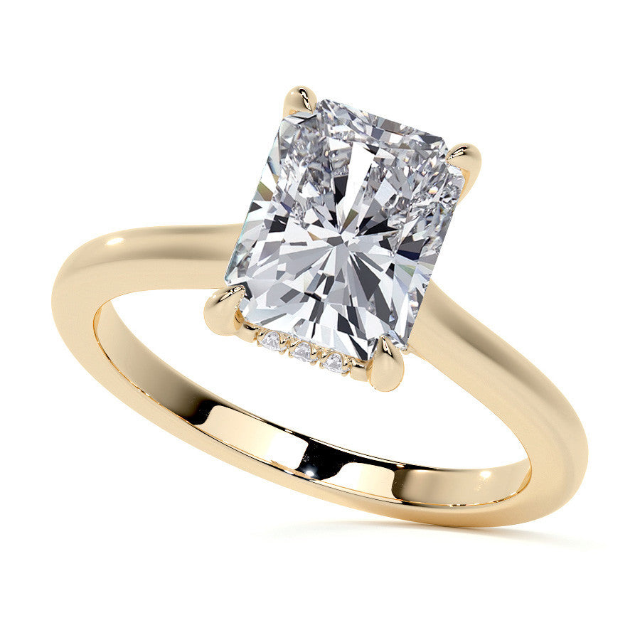 Emerald / Radiant Cathedral Moissanite Engagement Ring with Hidden