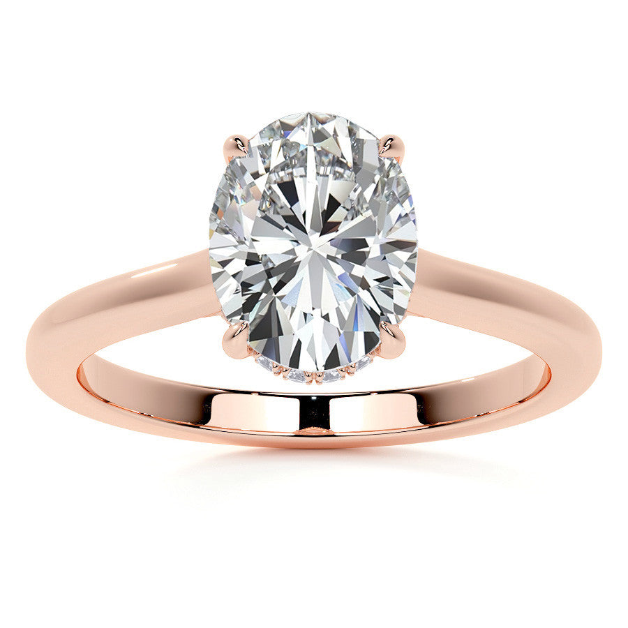Oval Cathedral Moissanite Engagement Ring with Hidden Halo