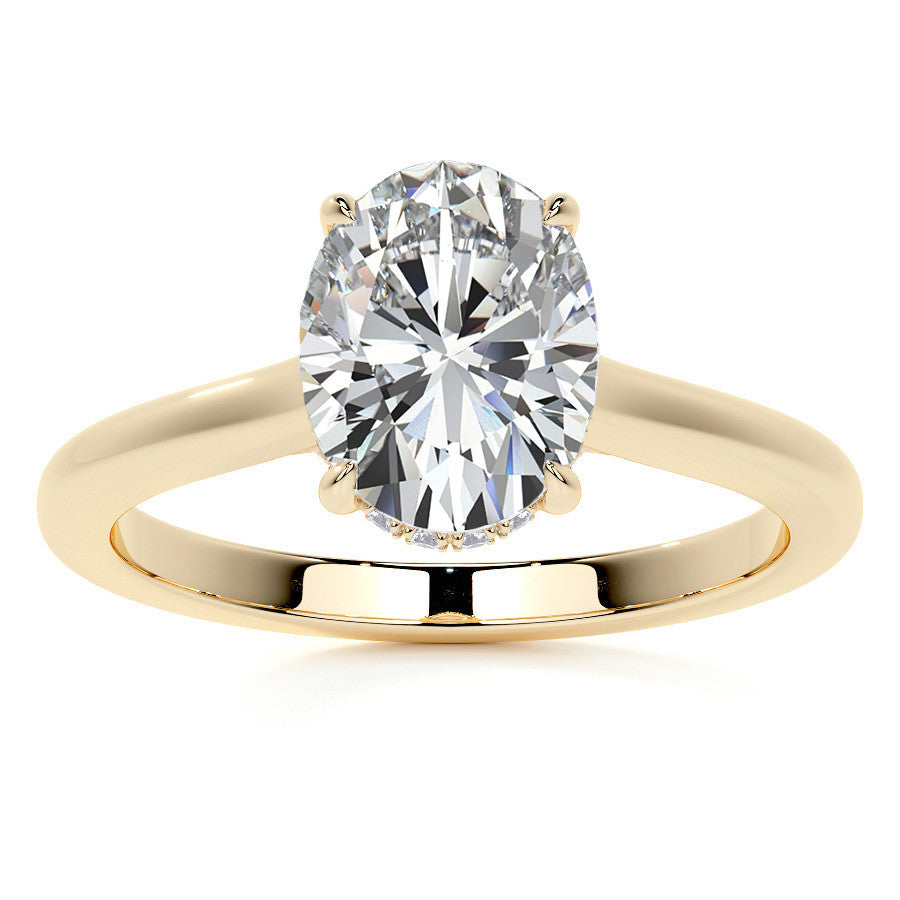 Oval Cathedral Moissanite Engagement Ring with Hidden Halo