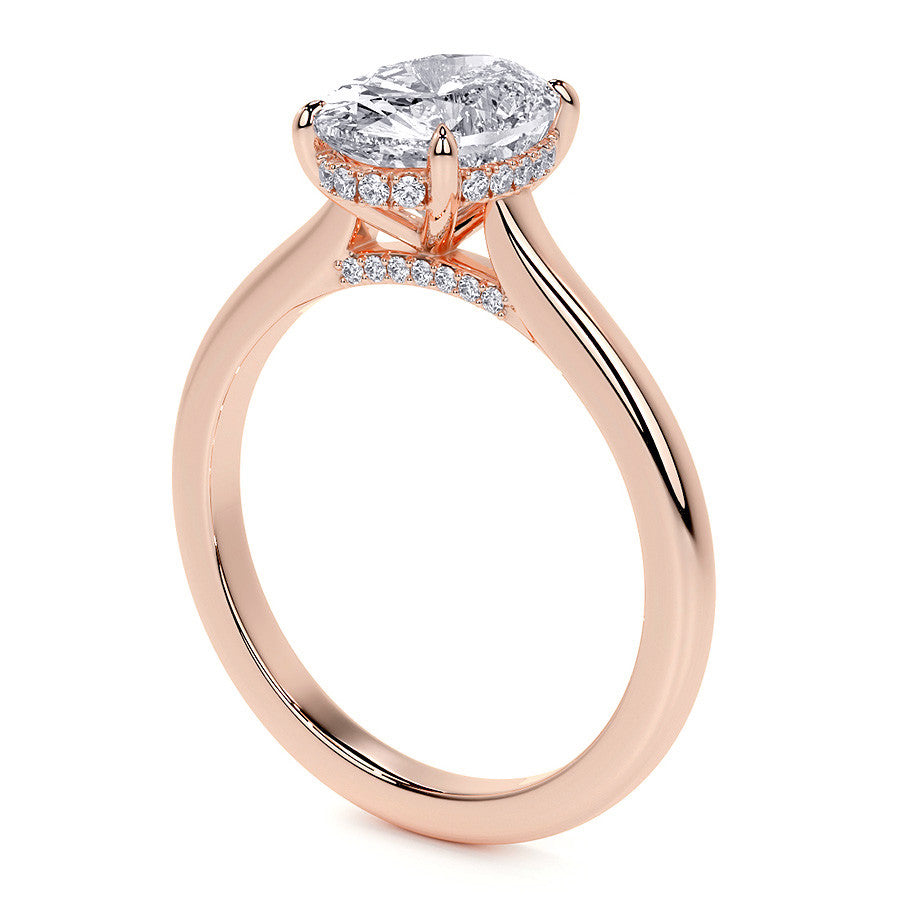 Oval Cathedral Moissanite Engagement Ring with Hidden Halo