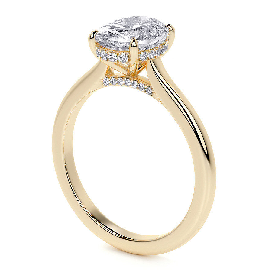 Oval Cathedral Moissanite Engagement Ring with Hidden Halo