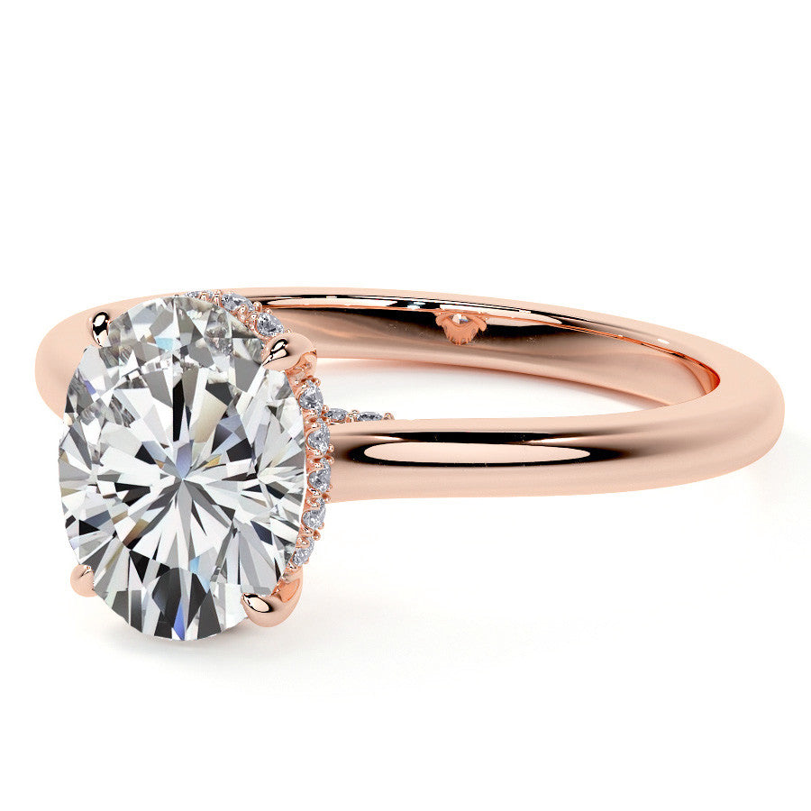 Oval Cathedral Moissanite Engagement Ring with Hidden Halo