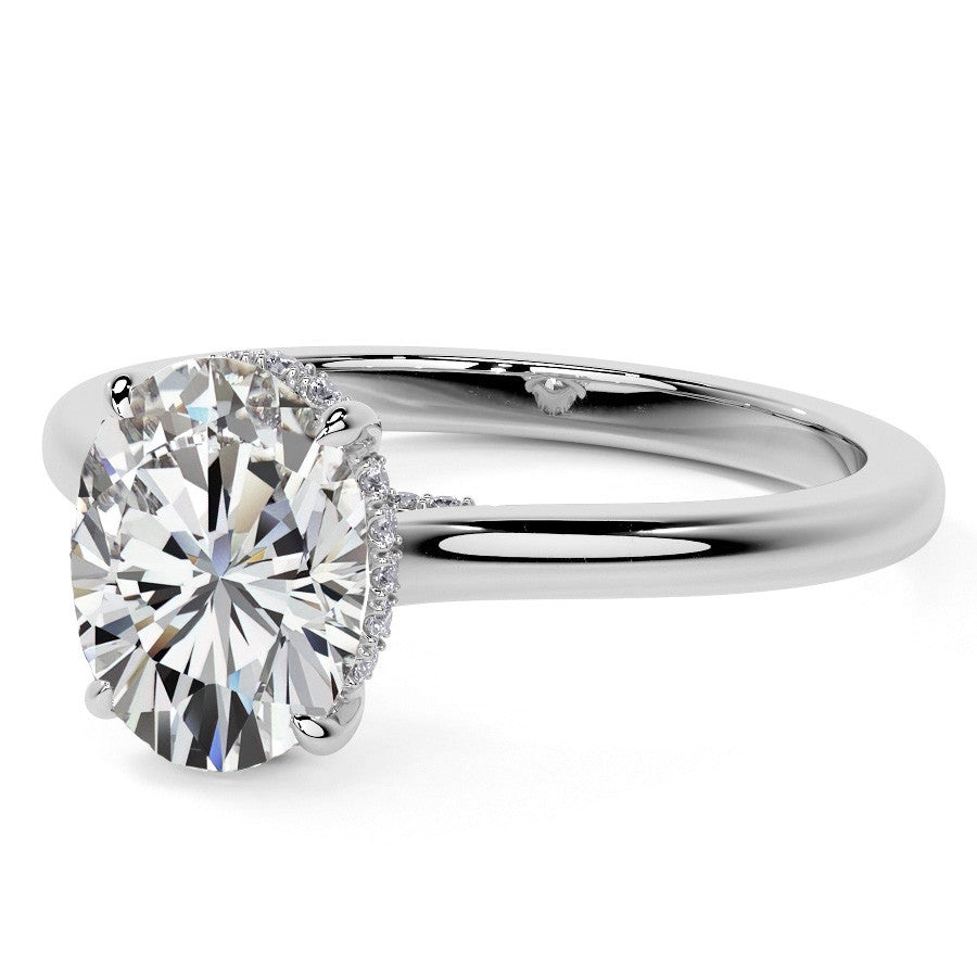 Oval Cathedral Moissanite Engagement Ring with Hidden Halo