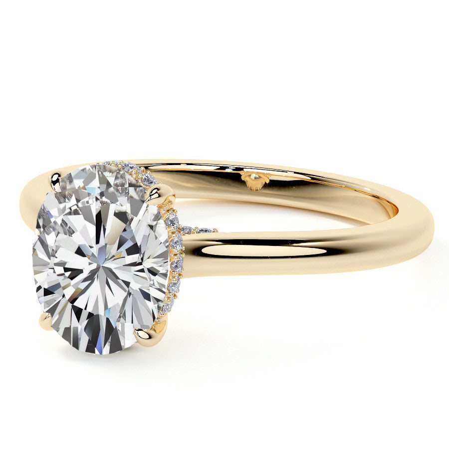 Oval Cathedral Moissanite Engagement Ring with Hidden Halo