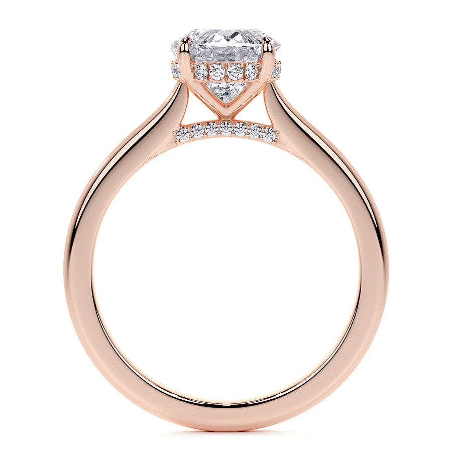 Oval Cathedral Moissanite Engagement Ring with Hidden Halo