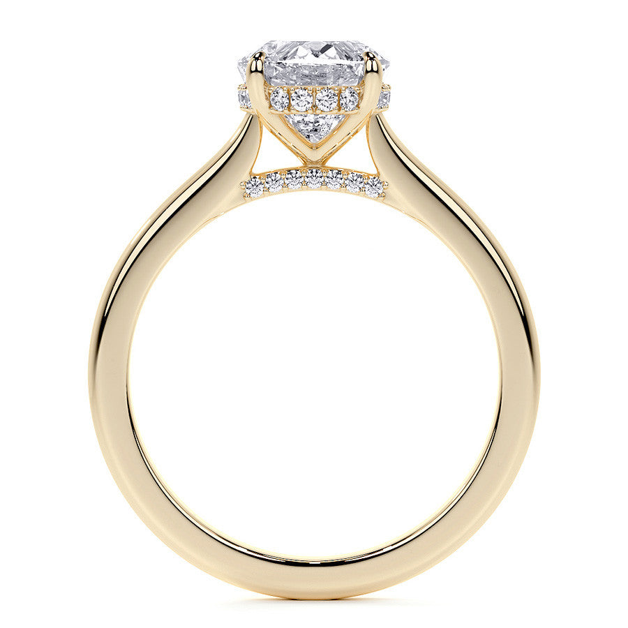 Oval Cathedral Moissanite Engagement Ring with Hidden Halo