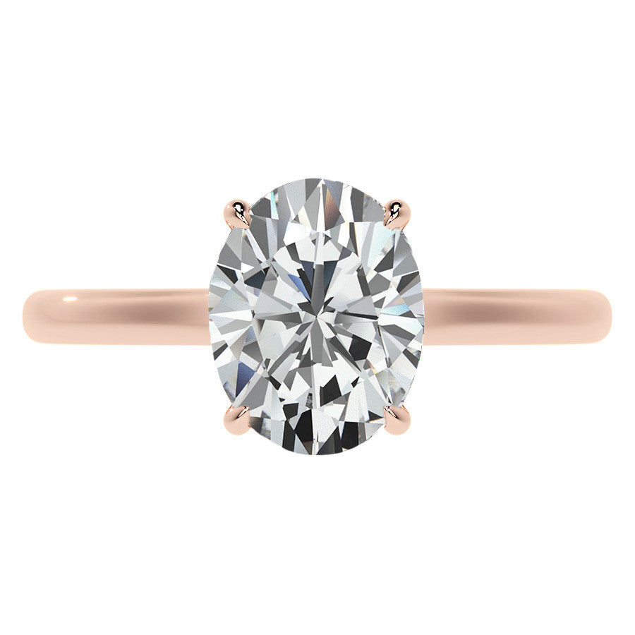 Oval Cathedral Moissanite Engagement Ring with Hidden Halo
