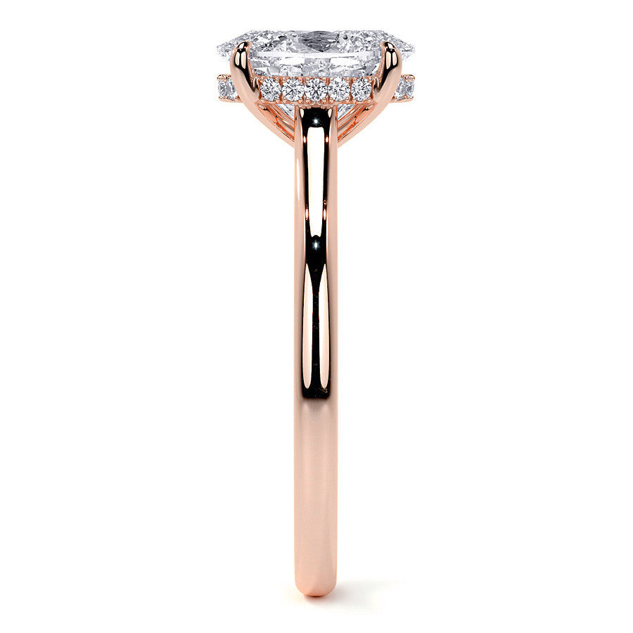 Oval Cathedral Moissanite Engagement Ring with Hidden Halo