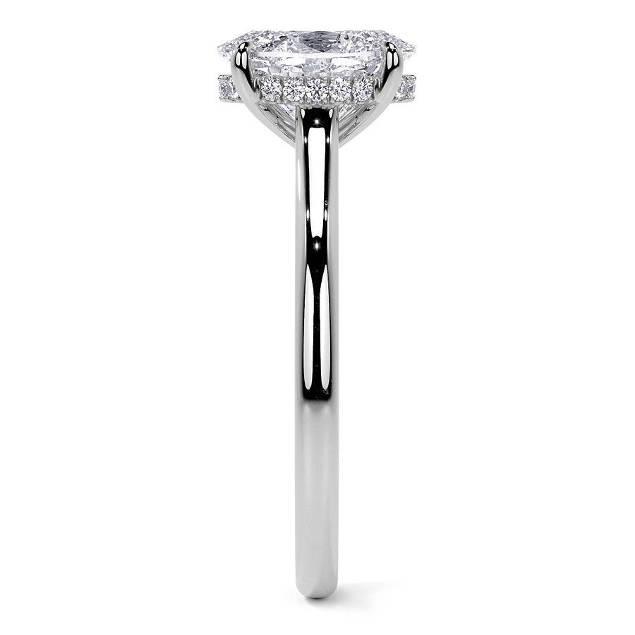 Oval Cathedral Moissanite Engagement Ring with Hidden Halo