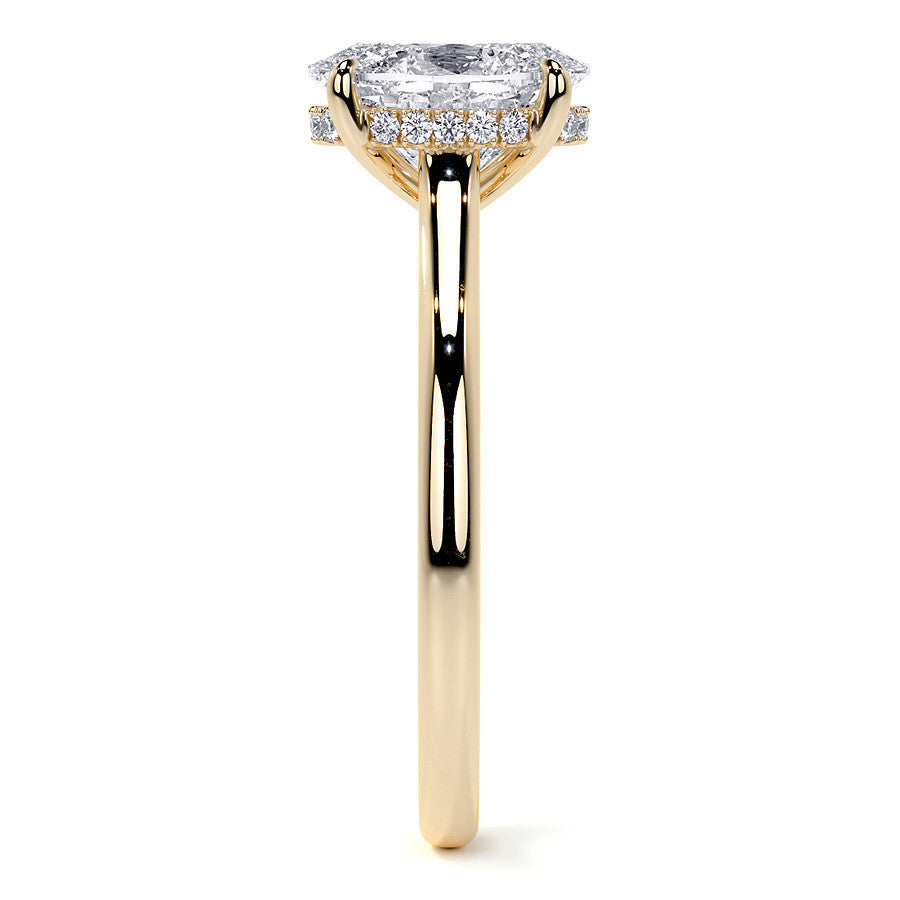Oval Cathedral Moissanite Engagement Ring with Hidden Halo