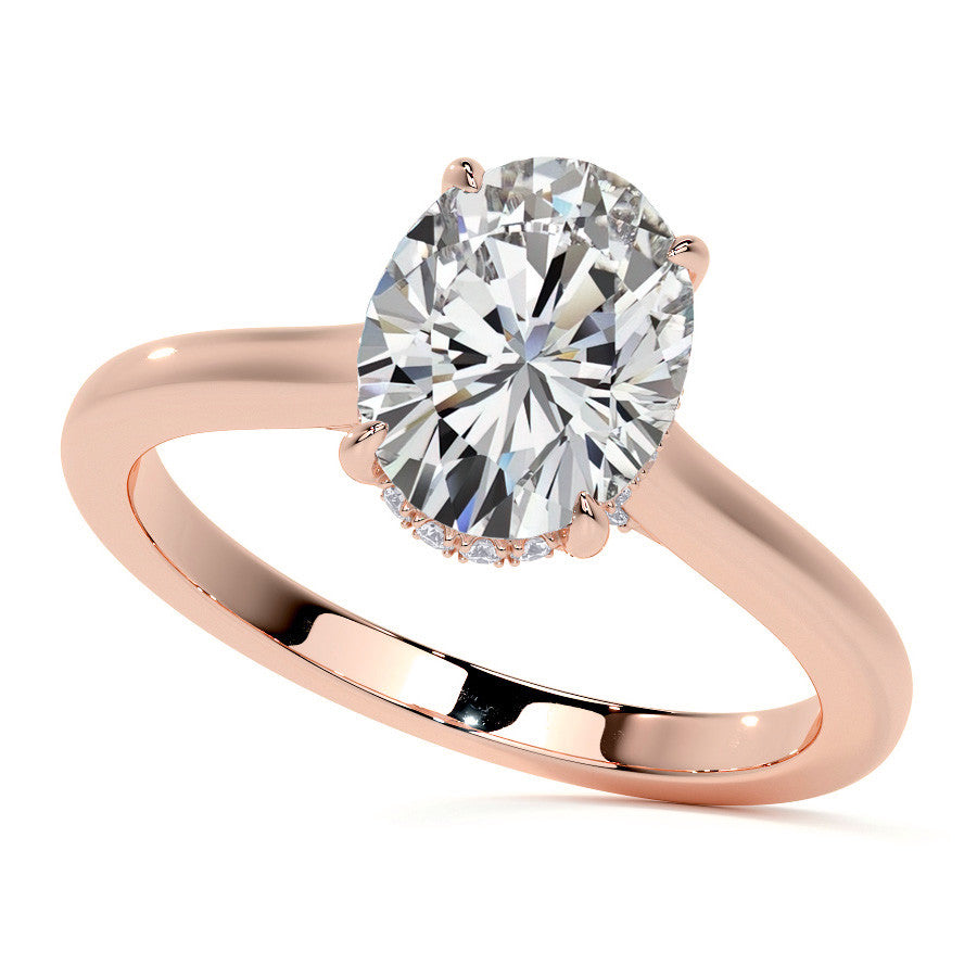 Oval Cathedral Moissanite Engagement Ring with Hidden Halo