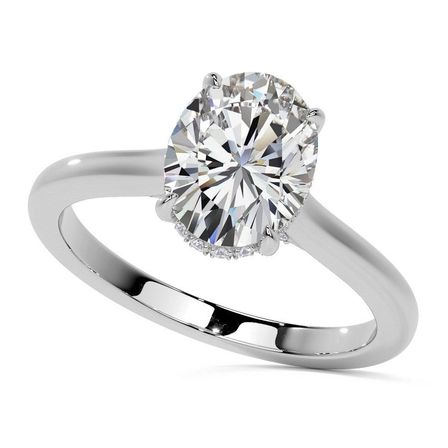 Oval Cathedral Moissanite Engagement Ring with Hidden Halo