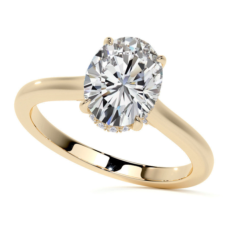 Oval Cathedral Moissanite Engagement Ring with Hidden Halo