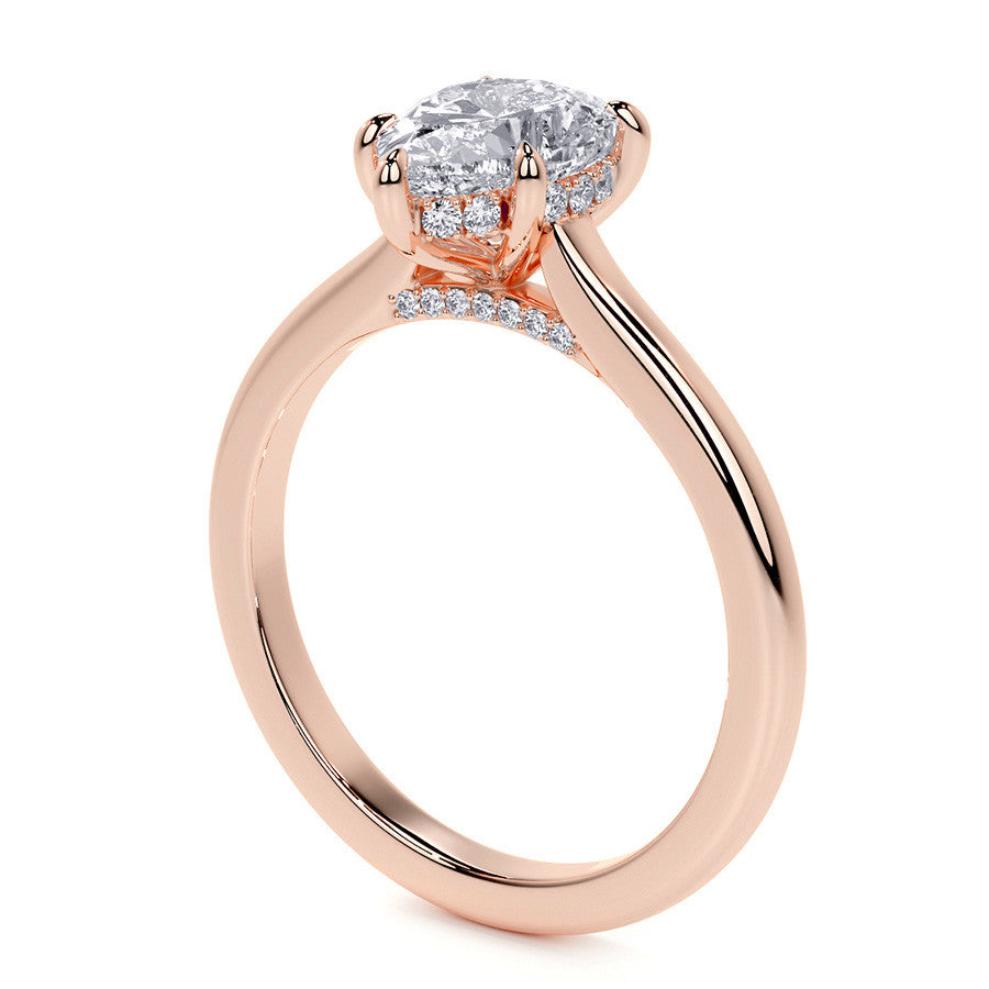 Pear Cathedral Moissanite Engagement Ring with Hidden Halo