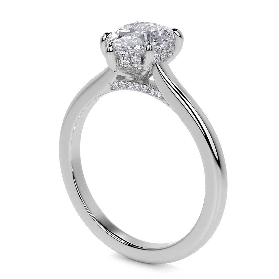 Pear Cathedral Moissanite Engagement Ring with Hidden Halo