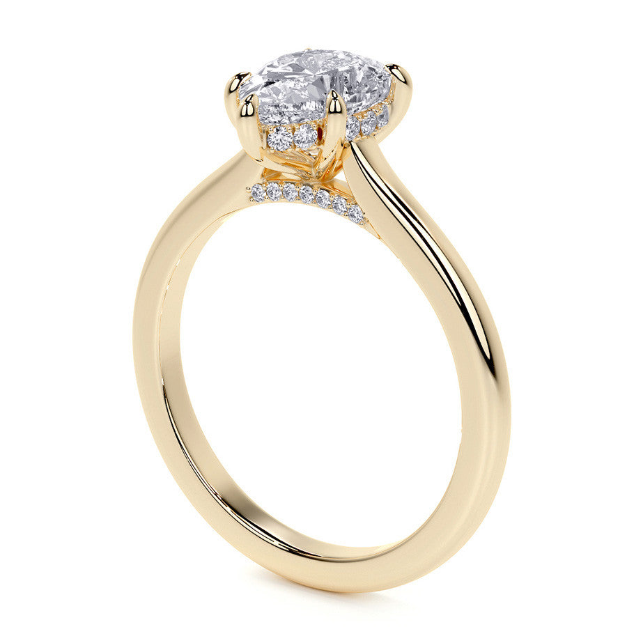 Pear Cathedral Moissanite Engagement Ring with Hidden Halo