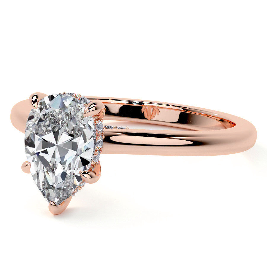 Pear Cathedral Moissanite Engagement Ring with Hidden Halo