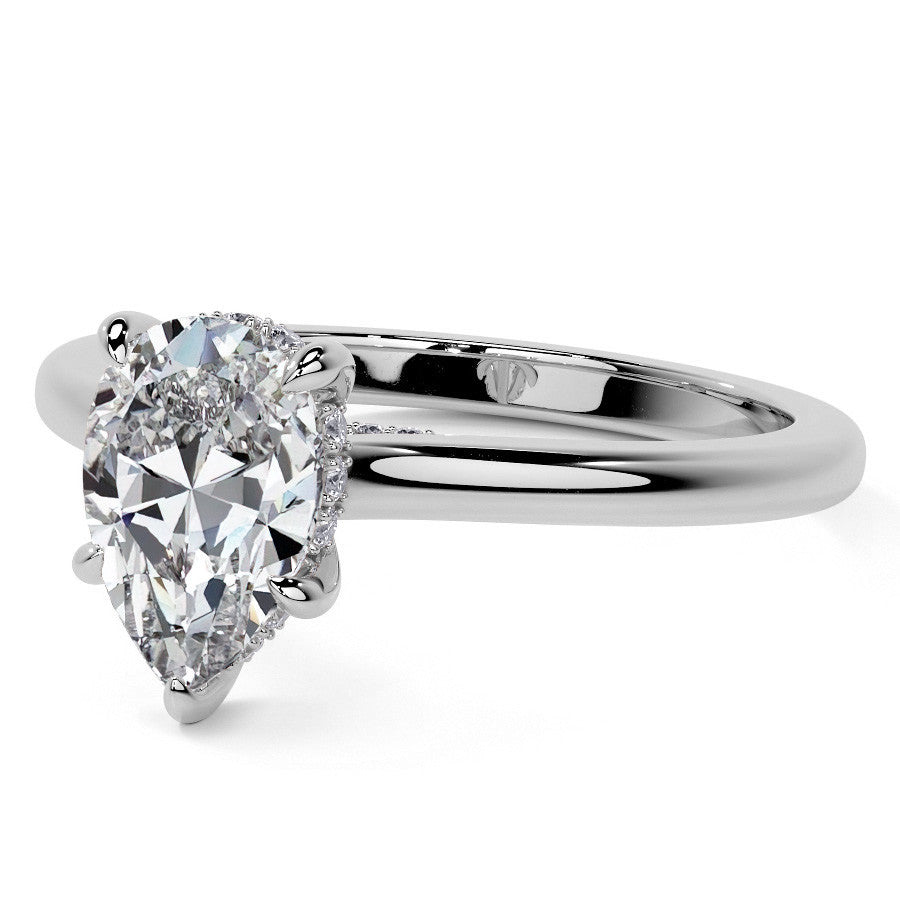 Pear Cathedral Moissanite Engagement Ring with Hidden Halo