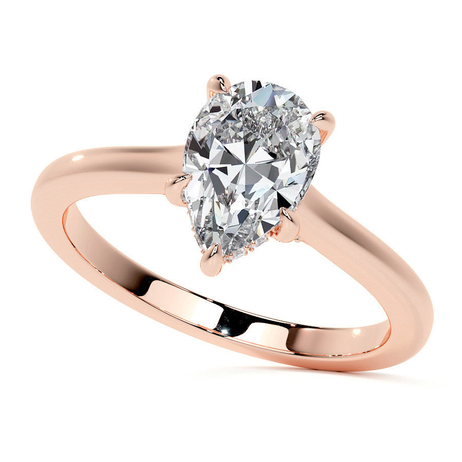 Pear Cathedral Moissanite Engagement Ring with Hidden Halo