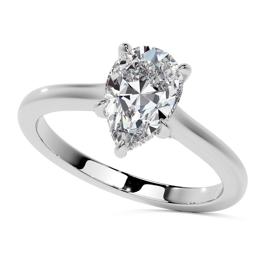Pear Cathedral Moissanite Engagement Ring with Hidden Halo