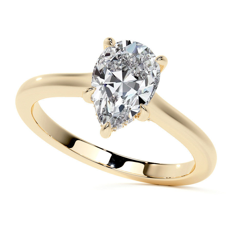 Pear Cathedral Moissanite Engagement Ring with Hidden Halo