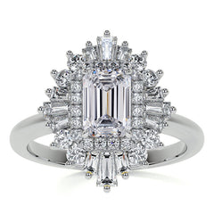 Art Deco Emerald / Radiant and Baguette Moissanite Engagement Ring