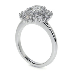 Art Deco Emerald / Radiant and Baguette Moissanite Engagement Ring