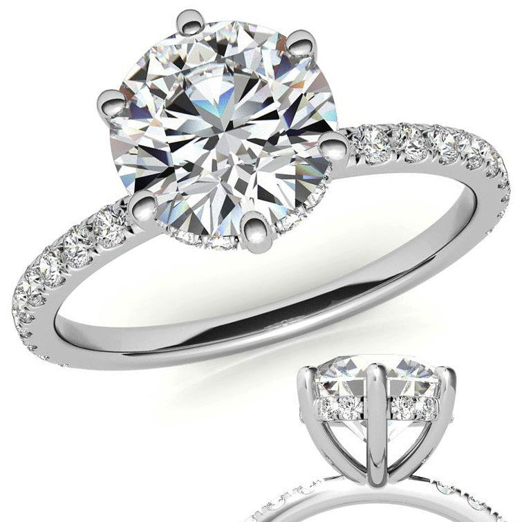 Round Brilliant Moissanite Engagement Ring with Diamond Accented