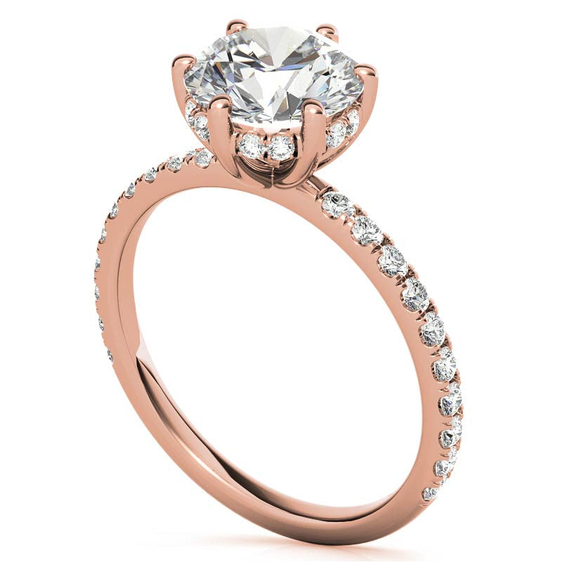 Round Brilliant Moissanite Engagement Ring with Diamond Accented
