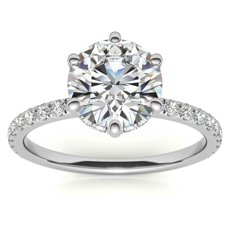 Round Brilliant Moissanite Engagement Ring with Diamond Accented