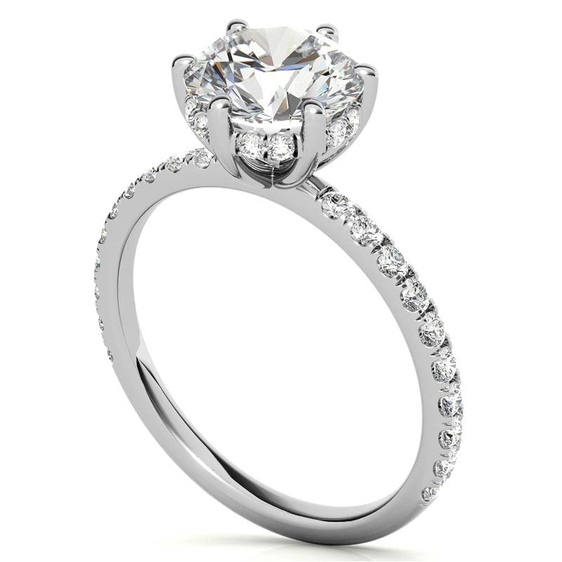 Round Brilliant Moissanite Engagement Ring with Diamond Accented
