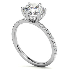 Round Brilliant Moissanite Engagement Ring with Diamond Accented