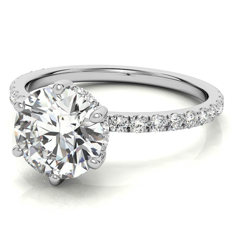 Round Brilliant Moissanite Engagement Ring with Diamond Accented