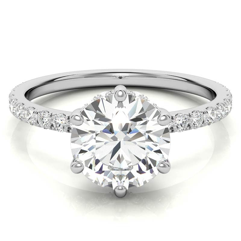 Round Brilliant Moissanite Engagement Ring with Diamond Accented