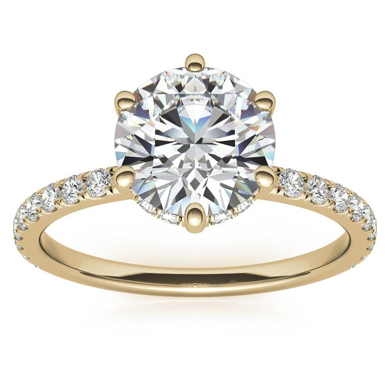Round Brilliant Moissanite Engagement Ring with Diamond Accented