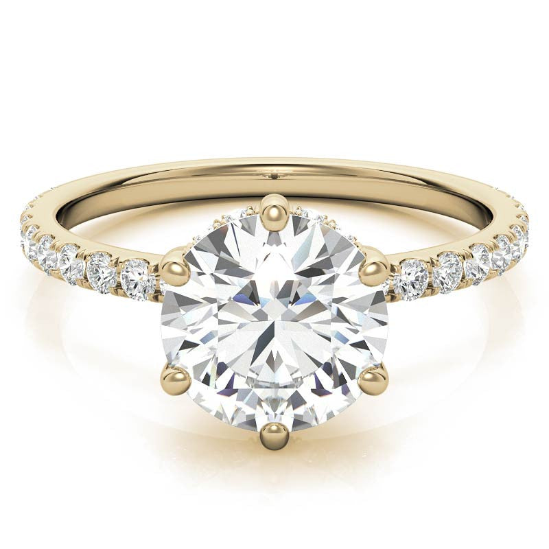 Round Brilliant Moissanite Engagement Ring with Diamond Accented