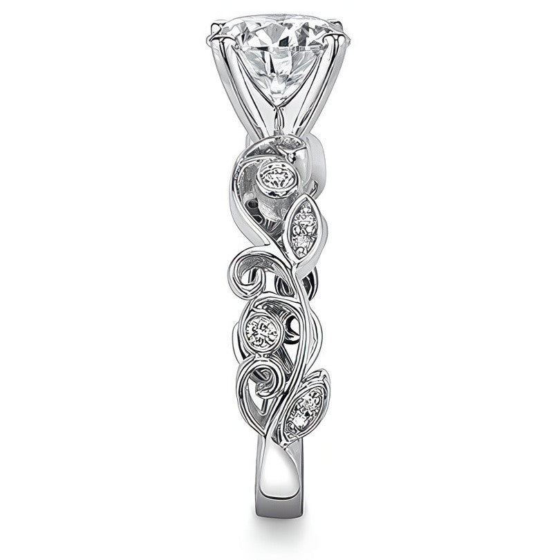 Floral Scroll Moissanite Engagement Ring