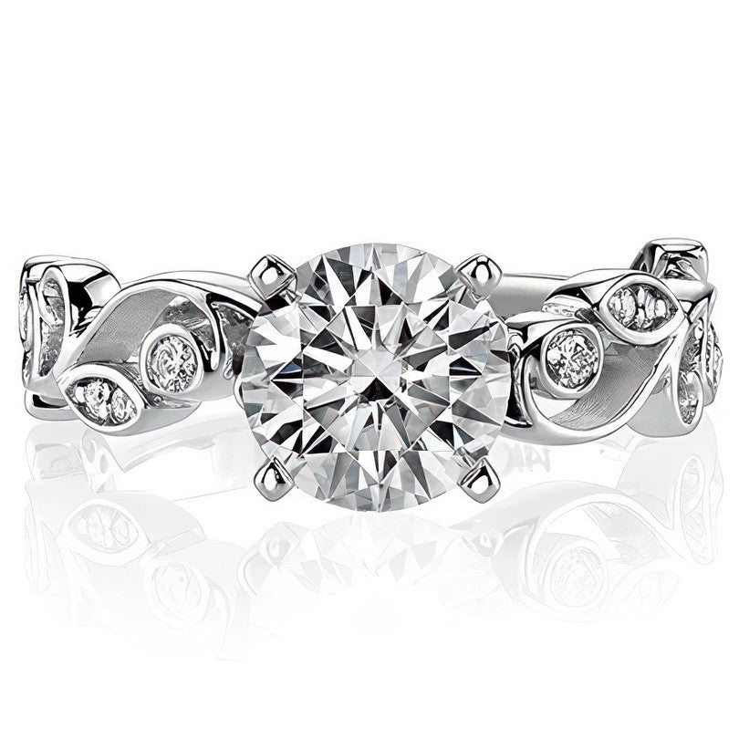 Floral Scroll Moissanite Engagement Ring