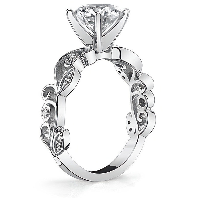 Floral Scroll Moissanite Engagement Ring