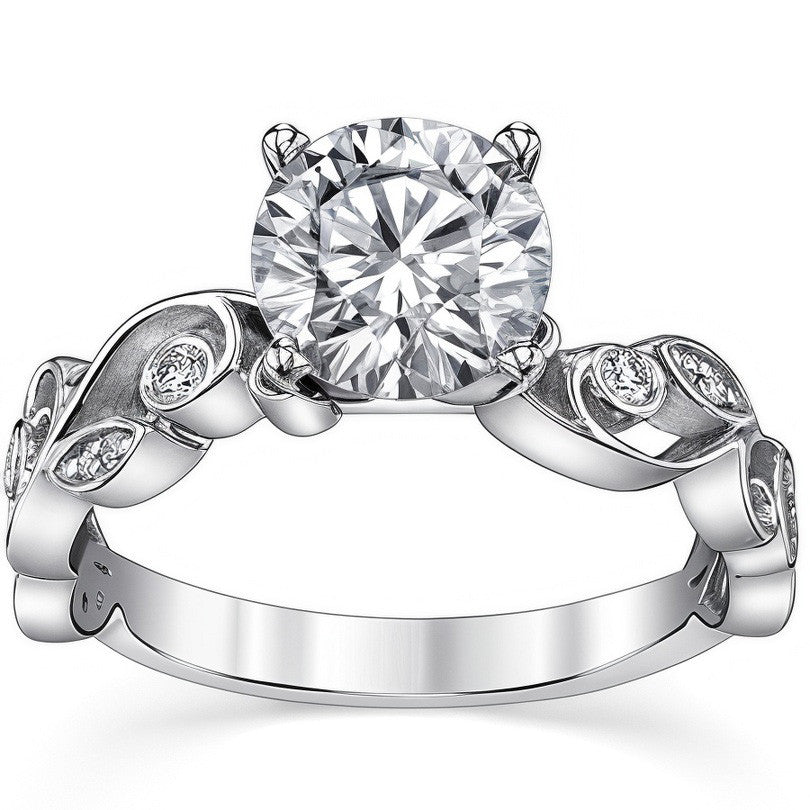 Floral Scroll Moissanite Engagement Ring