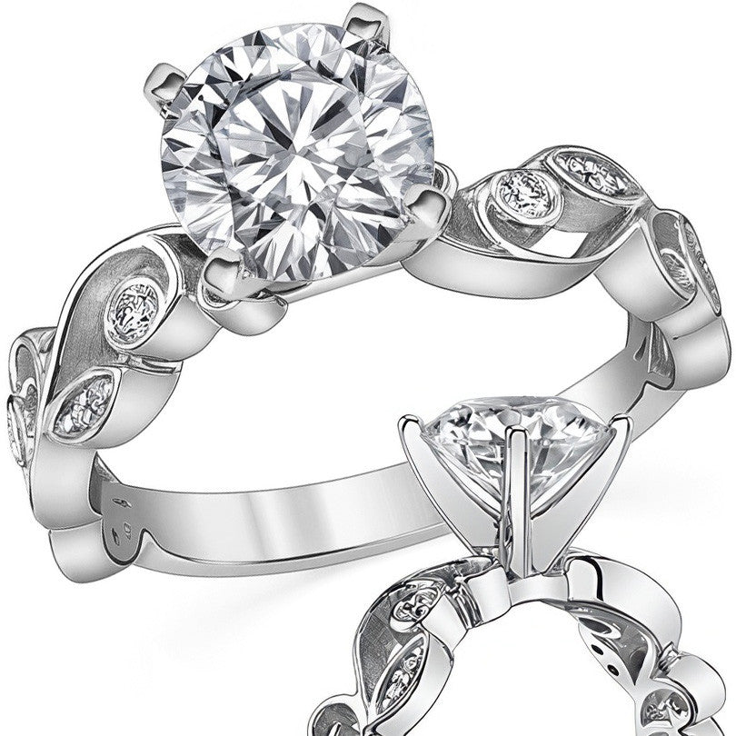Floral Scroll Moissanite Engagement Ring