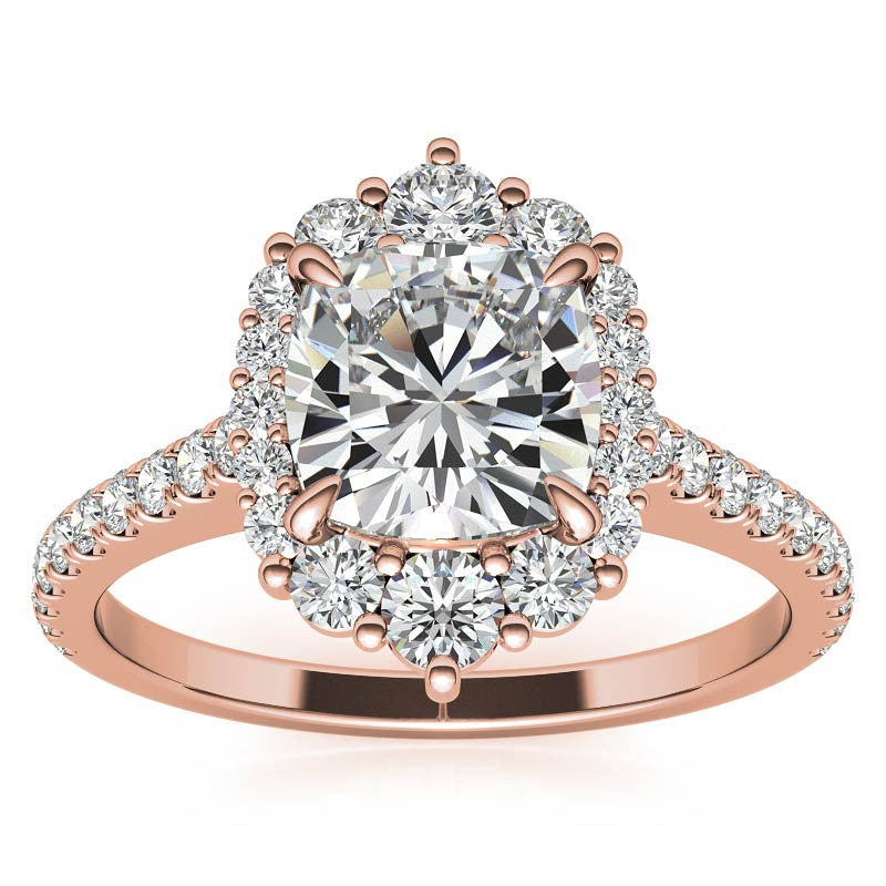 Cushion Moissanite Graduated Halo Engagement Ring