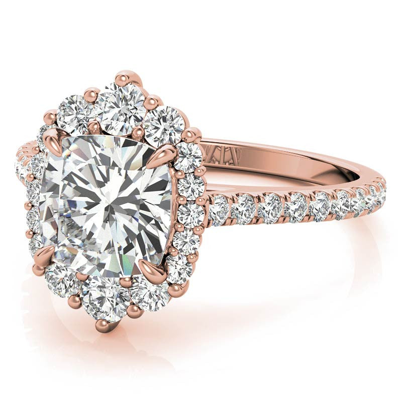 Cushion Moissanite Graduated Halo Engagement Ring