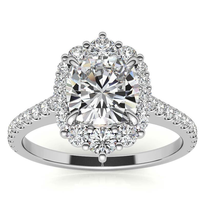 Cushion Moissanite Graduated Halo Engagement Ring
