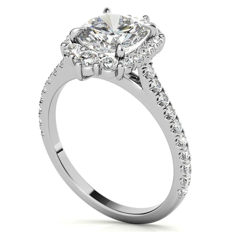 Cushion Moissanite Graduated Halo Engagement Ring