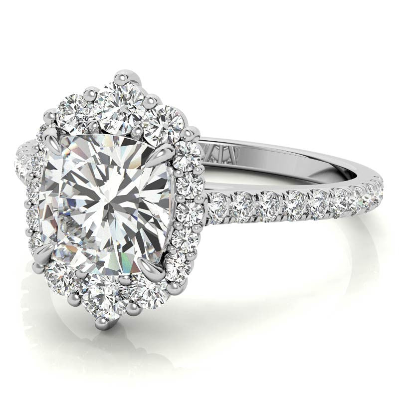 Cushion Moissanite Graduated Halo Engagement Ring